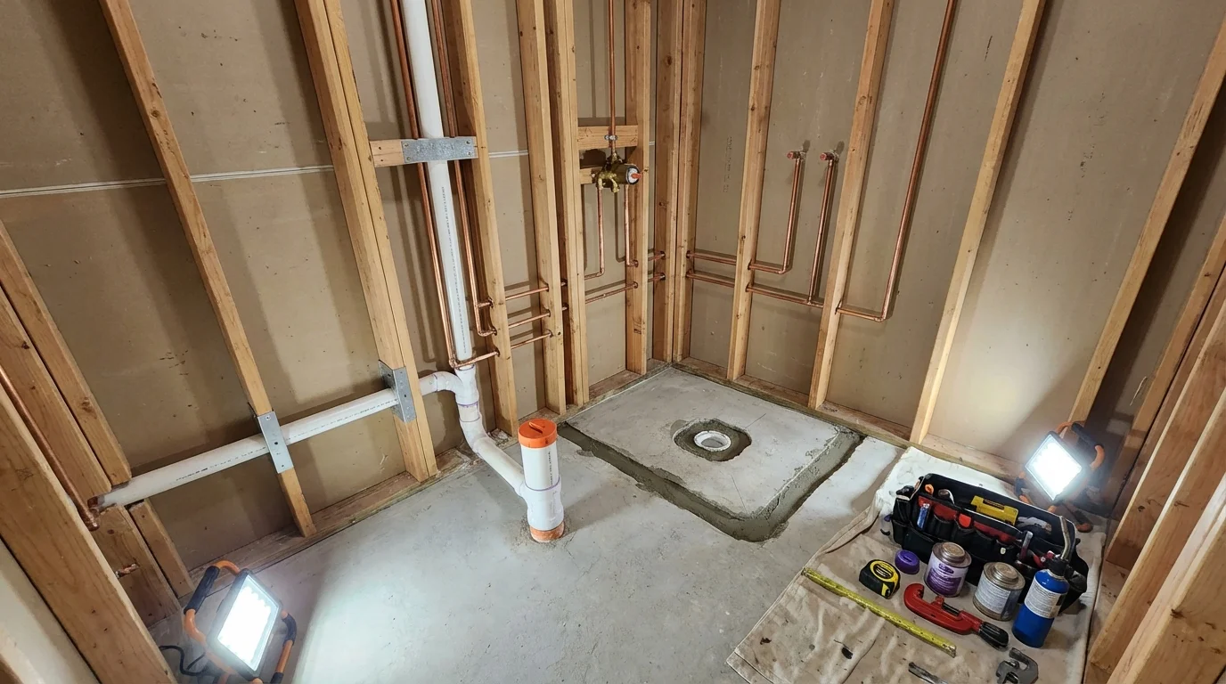Bathroom rough-in plumbing during remodel by Johns Plumbing LLC in Palatka