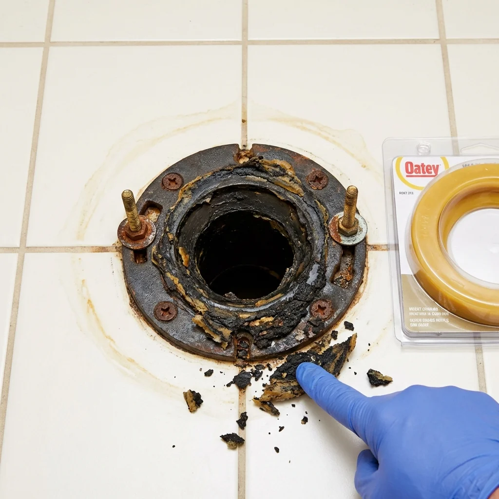 Failed wax ring showing water seepage at the base of a toilet in a Palatka, FL home