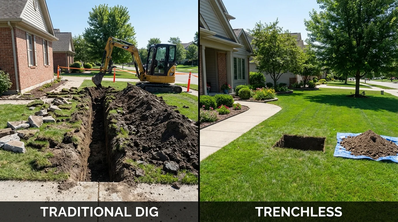 Trenchless sewer repair with minimal yard damage versus traditional excavation in Palatka, FL